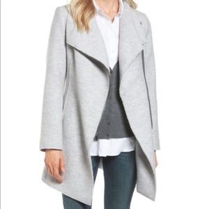 Halogen asymmetrical zip boiled wool coat